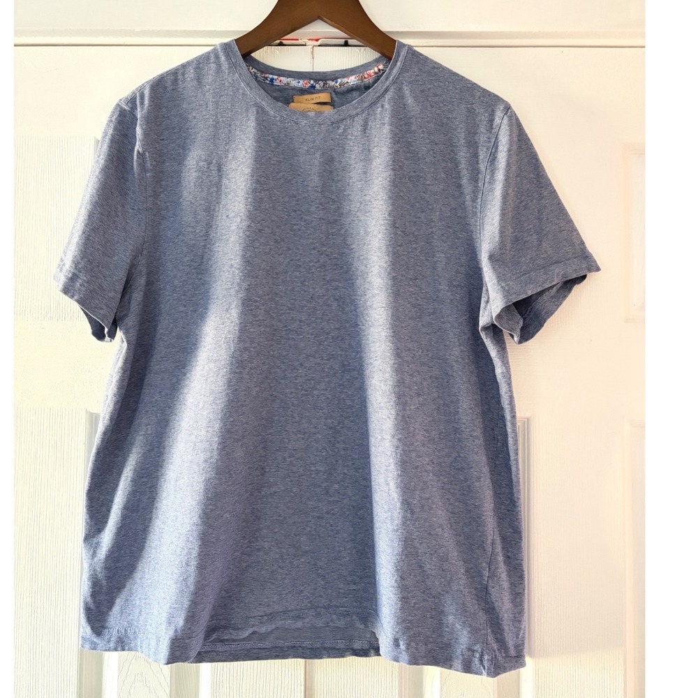 Joseph Abboud JOE Mens XL Slim Fit Blue Heathered Cotton Blend T-Shirt Short Slv